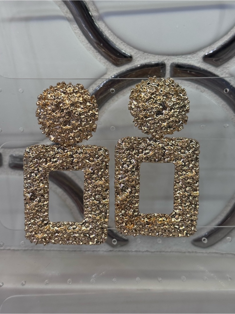 Beautiful Gold Statement Sparkle Geometric Drop Earrings - Women Jewelry